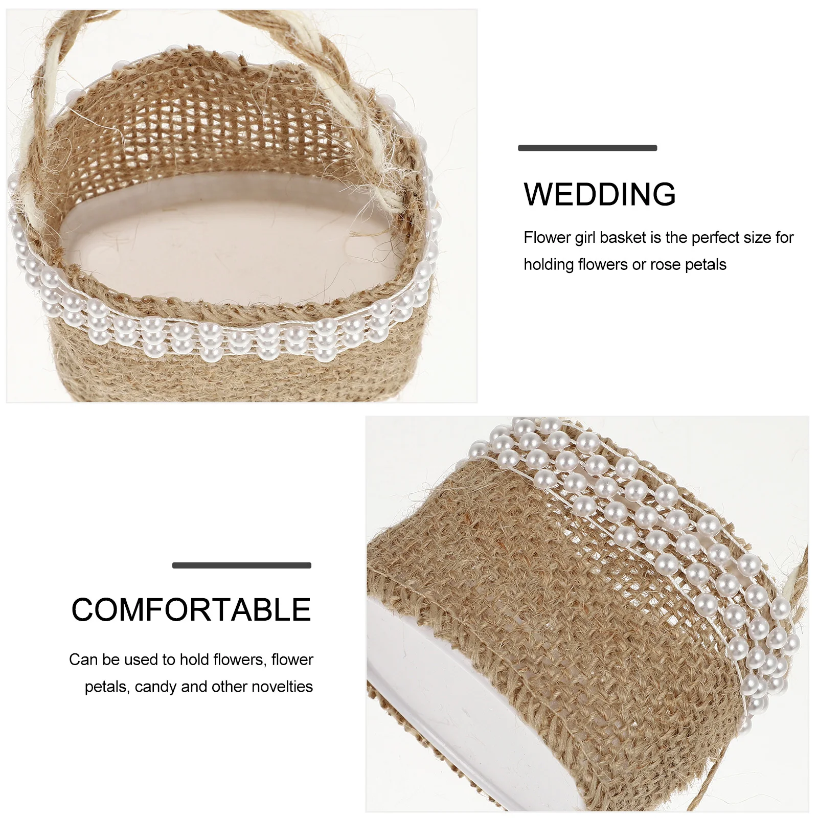 

4Pcs Wedding Linen Basket Flower Girl Holder Portable Elegant Candy Petals Basket for Bridal Shower Reception Celebration Decor