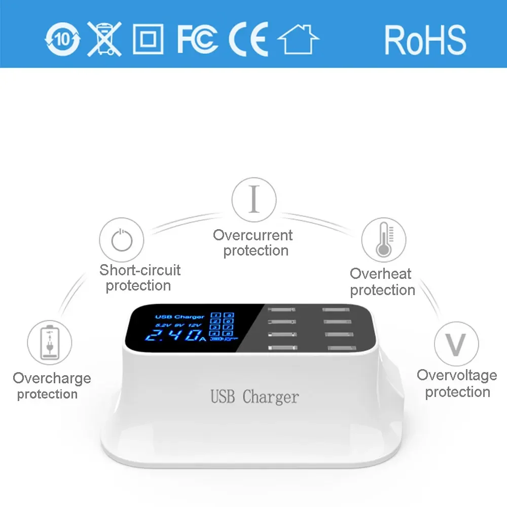

8 Ports Quick Charge 3.0 Led Display USB Charger For Android iPhone Adapter Phone Tablet Fast Charger For xiaomi huawei samsung