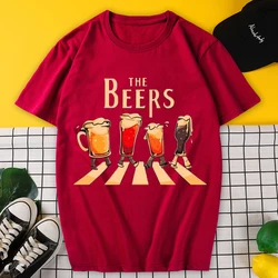 男性のための面白いビールプリントのコットンTシャツ,カジュアルなヒップホップスタイルのストリートウェア,ファッショナブルなラウンドネック,半袖Tシャツ,特大のスポーツトップス,夏