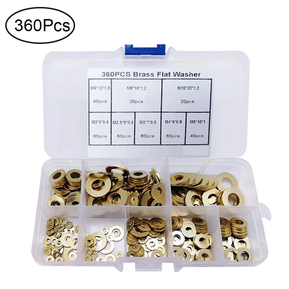 Brass flat washer M2 M3 M4 M5 M6 M8 M10, brass washer classification kit, fixed ring gasket, single washer gasket 180/360 pieces