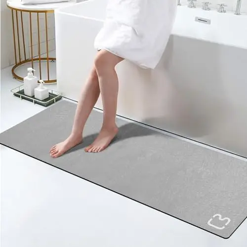 

Grey Bath Mat 17" x 59" Extra Long Bathroom Mat Large Fast Dry Super Absorbent Non-Slip Rubber Backed Shower Mat Bath Ru