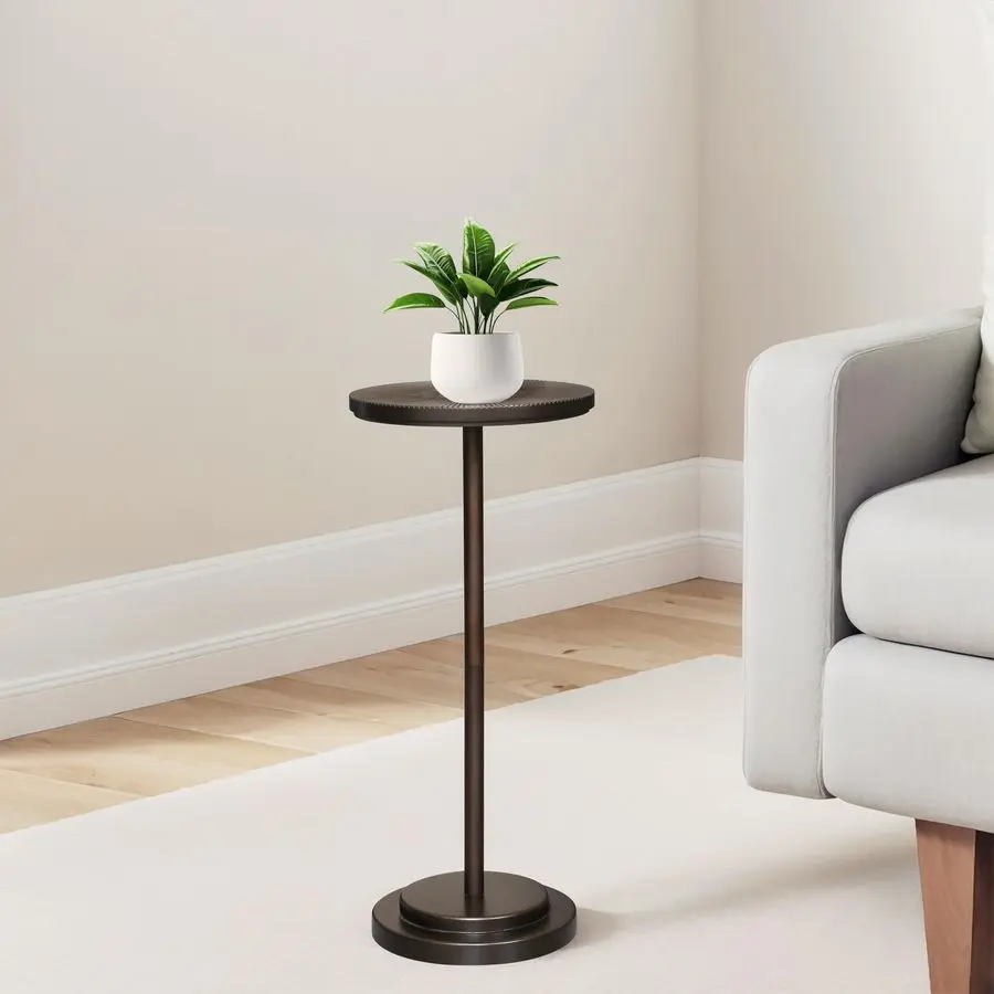 

Table Set of 2, Small Round Pedestal Side Table with Carved Top for Living Room, Bedroom, Small Space, Corners and Office, Brow