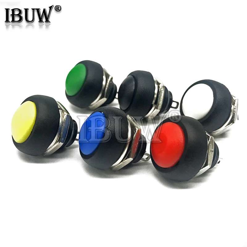 6PCS Mini 12mm Waterproof Momentary ON/OFF Push Button Round Switch PBS-33B KIT White Black Red Yellow Blue Green