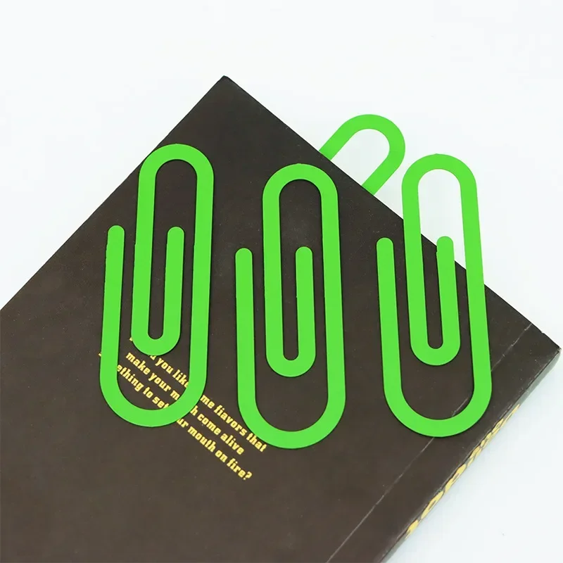 5pcs Iron Small Fresh Green Large Paper Clips Metal Flattened Paper Clip Bookmarks Creative Curve Clip Office Supplies Wholesale