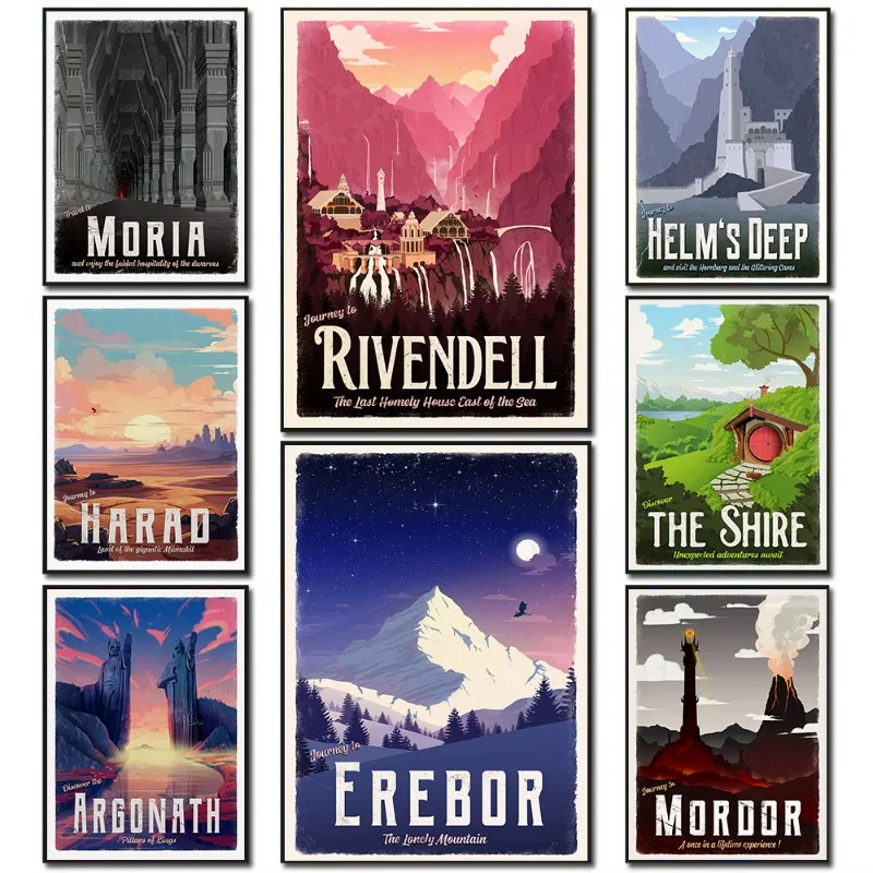 Vintage Middle Earth Travel Poster Harad Mordor Moria Erebor Lord-of-the-Rings Canvas Painting Wall Living Room Home Decor Gift