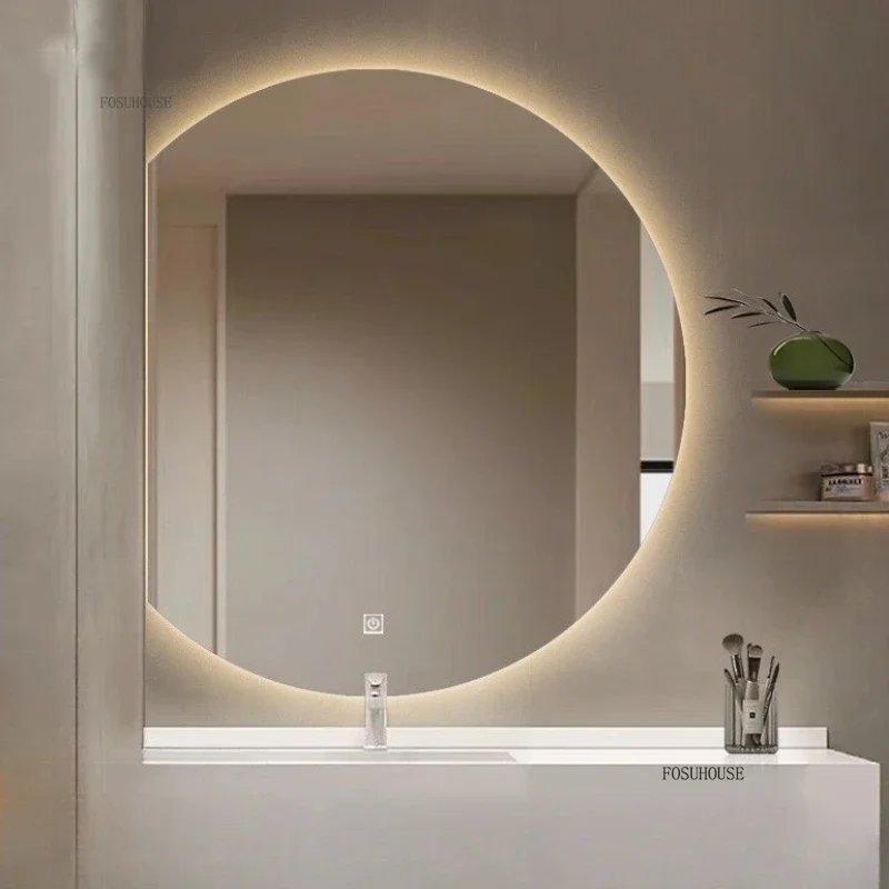Nordic Smart Bath Mirrors Toilet Washing Basin Wall-mounted Bathroom Mirrors Anti-fog Dressing Mirror Hotel Decorative Mirror