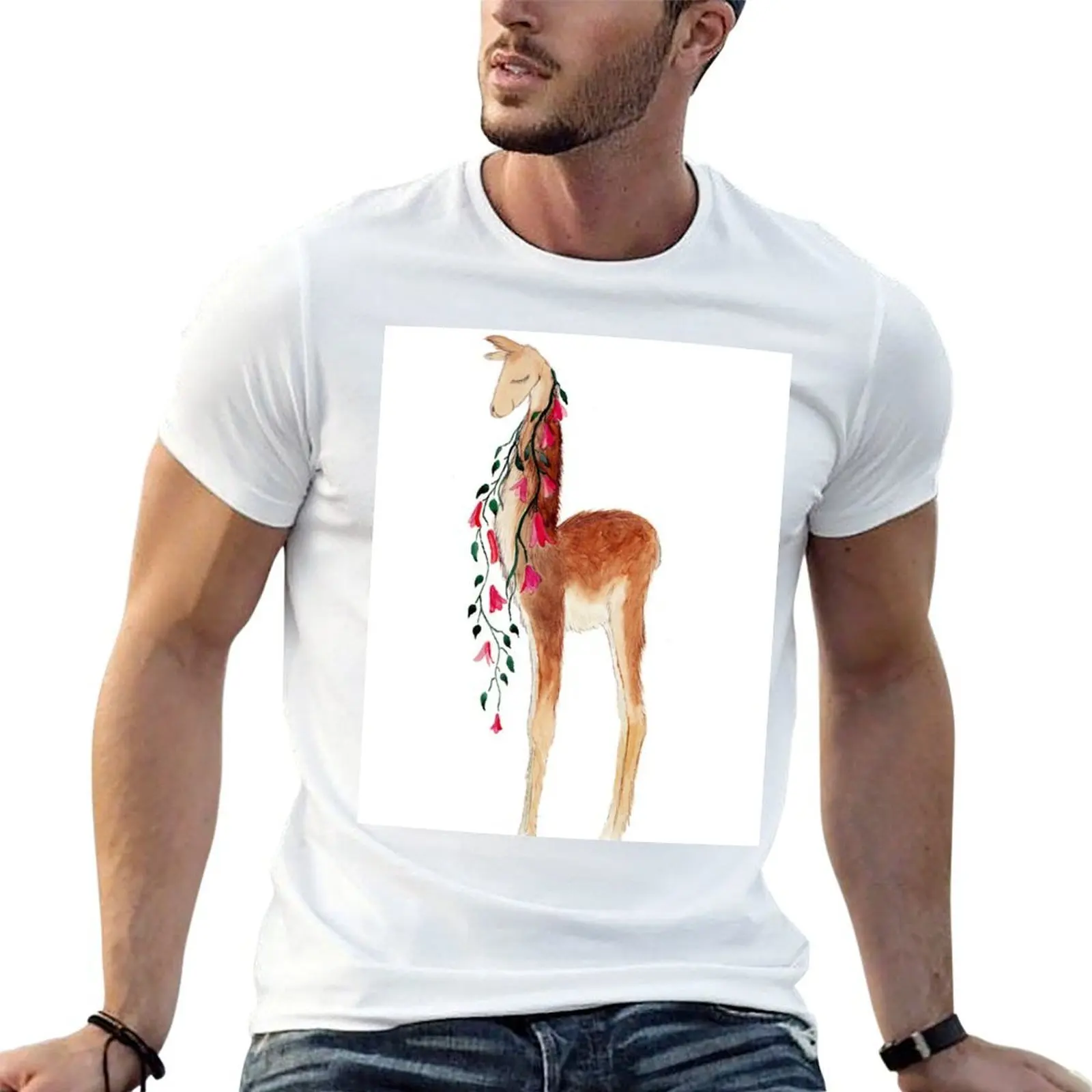 Camiseta Guanaco y copihue (tema Chile) para hombre, camiseta 100% de algodón, camiseta esencial, camiseta con estampado personalizado
