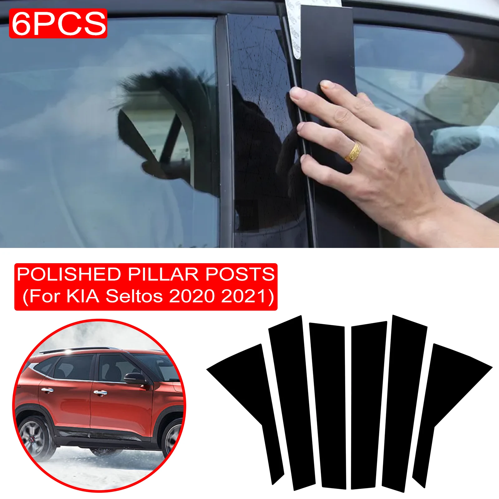 New Arrival 6PCS Window Trim Cover BC Column Sticker Fit For KIA Seltos KX3 2020 2021 Polished Pillar Posts