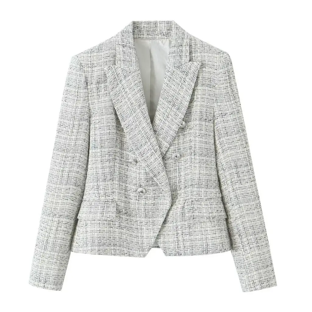 

Women's Double-Breasted Short Suit Jacket Fashion Texture European American Style Autumn New Clothing