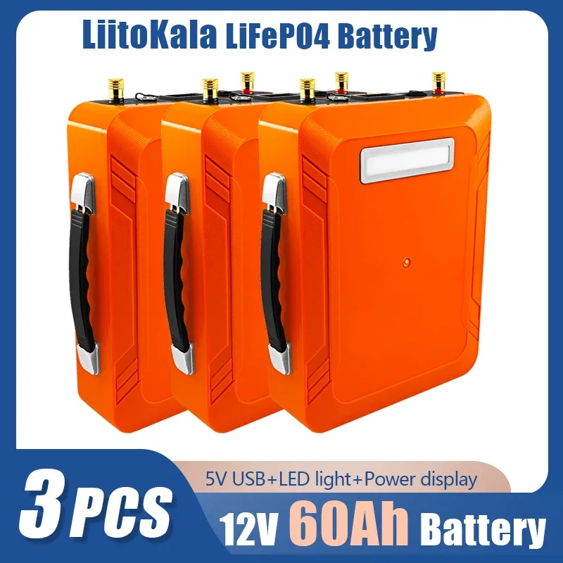 

3pcs LiitoKala 12V 60AH LiFePo4 Lithium iron Phosphate Battery Pack with BMS for Car Board Battery Long Life Deep Cycles Solar