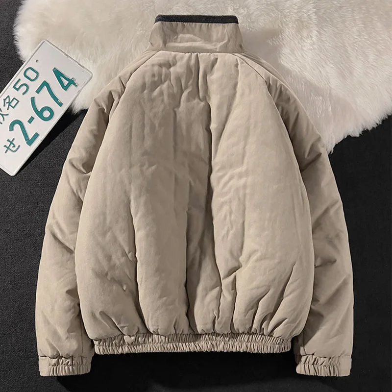 الشتاء الرجال القطن وسادة مبطنة بسيطة الوقوف طوق بلون رشاقته معطف الكورية عارضة أزياء فضفاضة الدافئة الصوف معطف