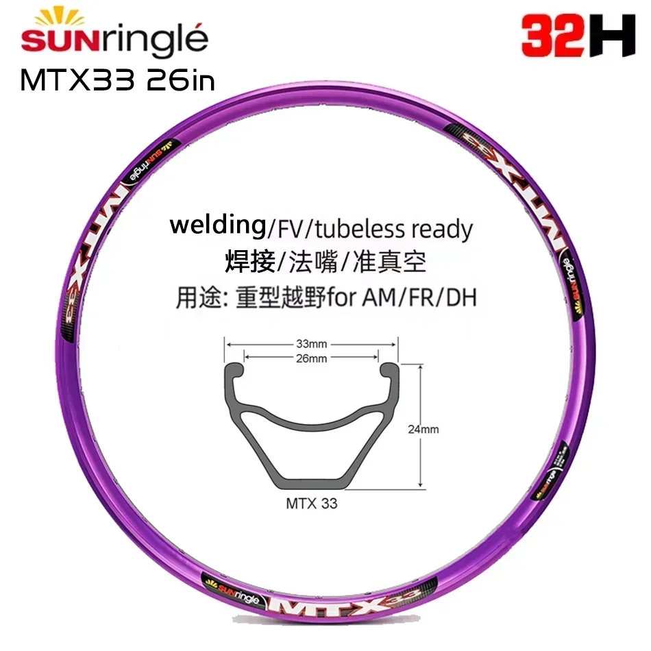 Sunringle High Strength Rims MTX33 Mountain Bike Circle 32H 26