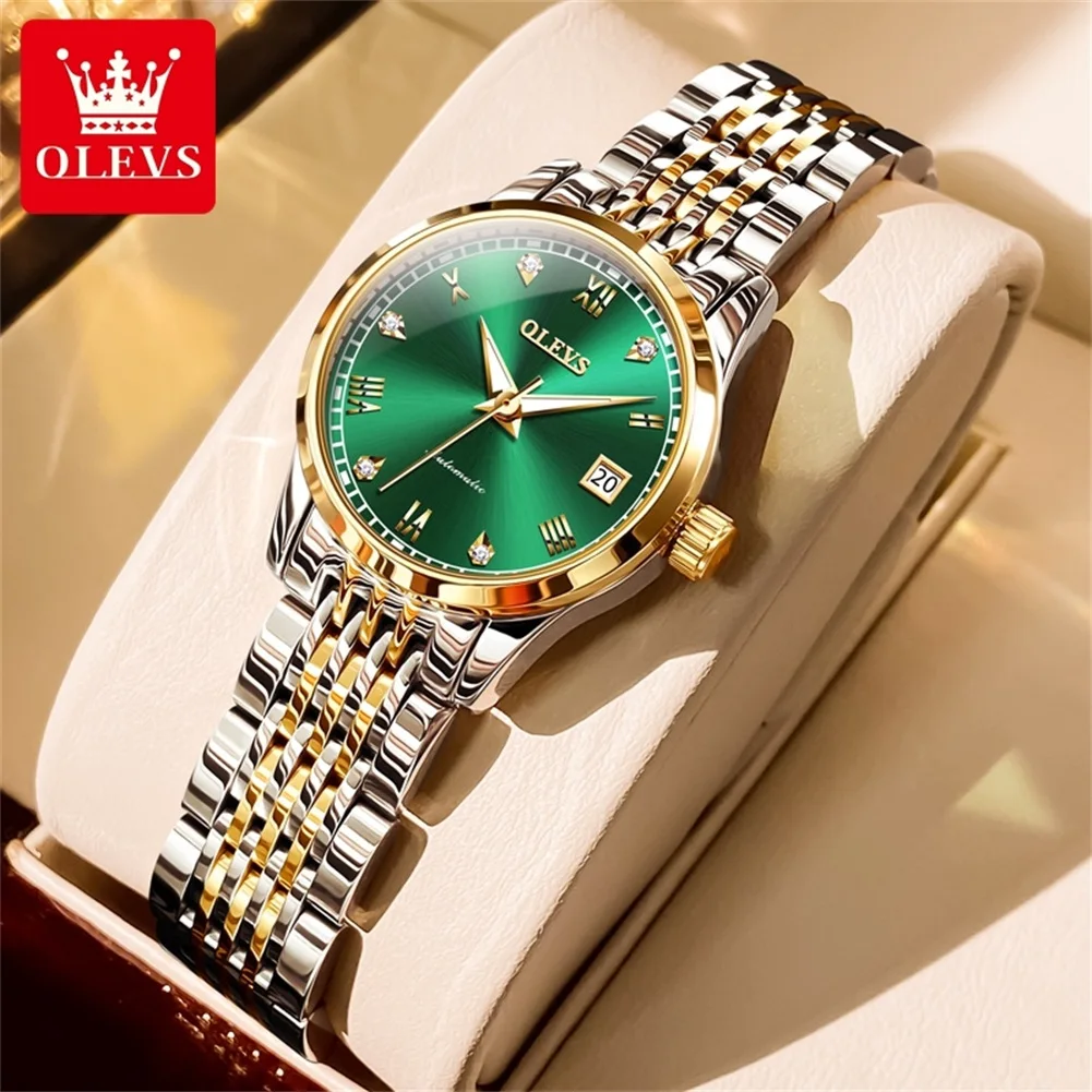 OLEVS 6602 Ladies Watch Luxury Fashion Waterproof  Automatic Mechanical Watch Stainless Date Steel Watch For Women Bracelet Set