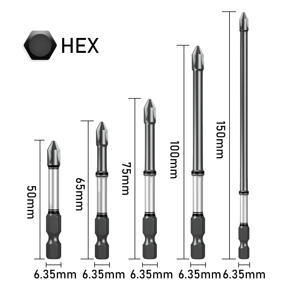 Imagem -05 - Cross Screwdriver Grupo Cabeça de Lote Magnética Broca de Impacto Chave de Fenda Antiderrapante 65 mm 75 mm 100 mm 150 mm 10 Pcs Ph2