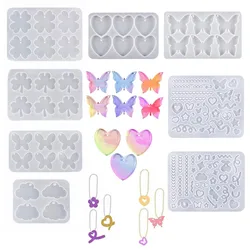 SNASAN Silicone Mold Heart Star Flower Butterfly Pendant Making Geometry Handmade DIY Tool UV Epoxy Resin Silicone Moulds