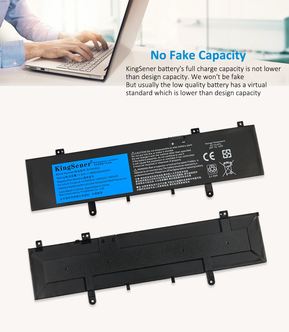 KingSener B31N1632 Laptop Battery ASUS ZenBook 14 X405 X405U X405UA 3ICP5/57/81 0B200-02540000 0B200-02540000 11.52V 42WH