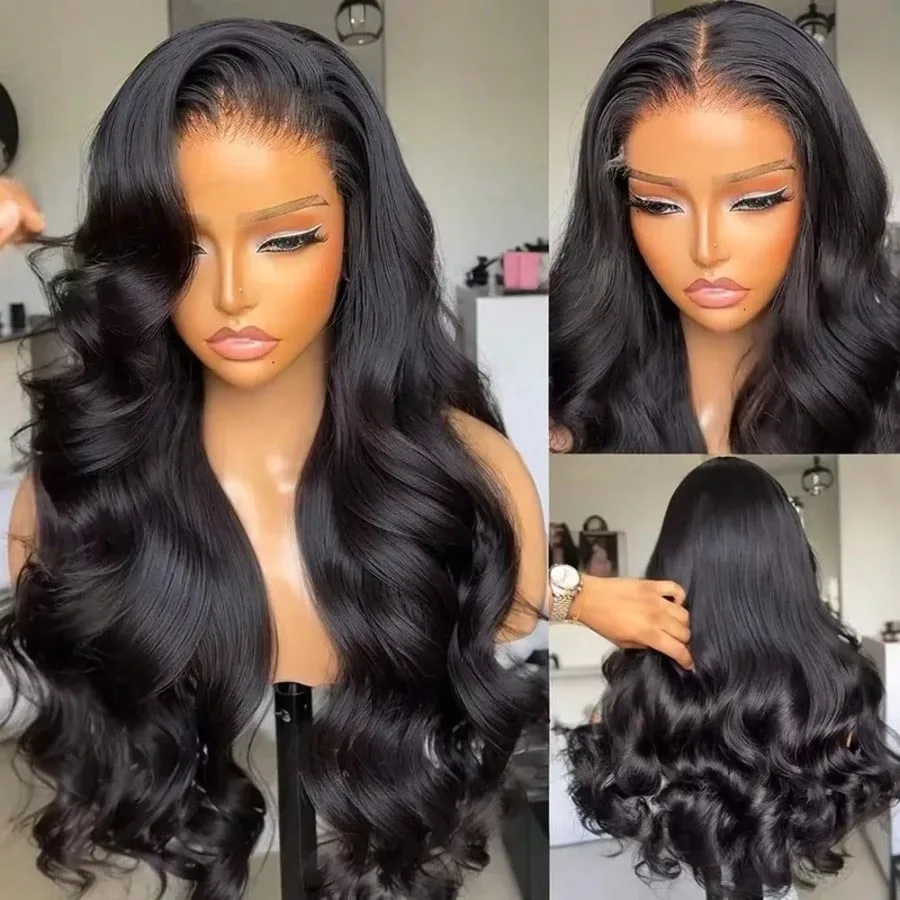 SPOU 30 40 Inch 13x4 5x5 Body Wave Lace Front Wigs Human Hair 250% Density Body Wave Lace Frontal Wigs Pre Plucked 15A Brazilian Virgin HD Transparent Glueless Human Hair Wig For Women Ear To Ear Long Hairline With Baby Hair Natural Black Color