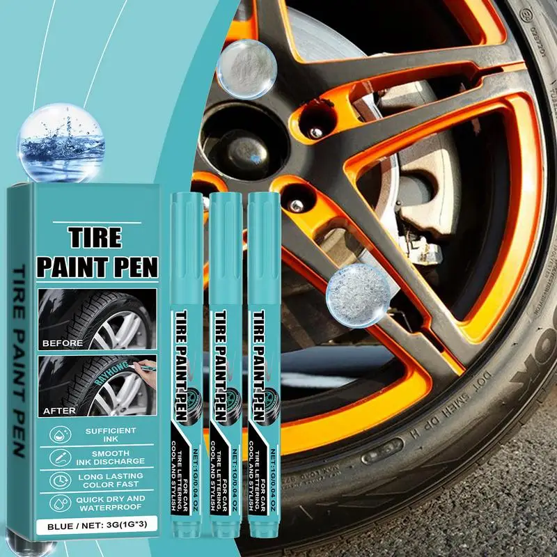 Car Tire Paint Pen Blue Tire Paint Refinishing Pen For Auto 3X Automotive Black Car Scratch Remover Pen Professional Car Paint