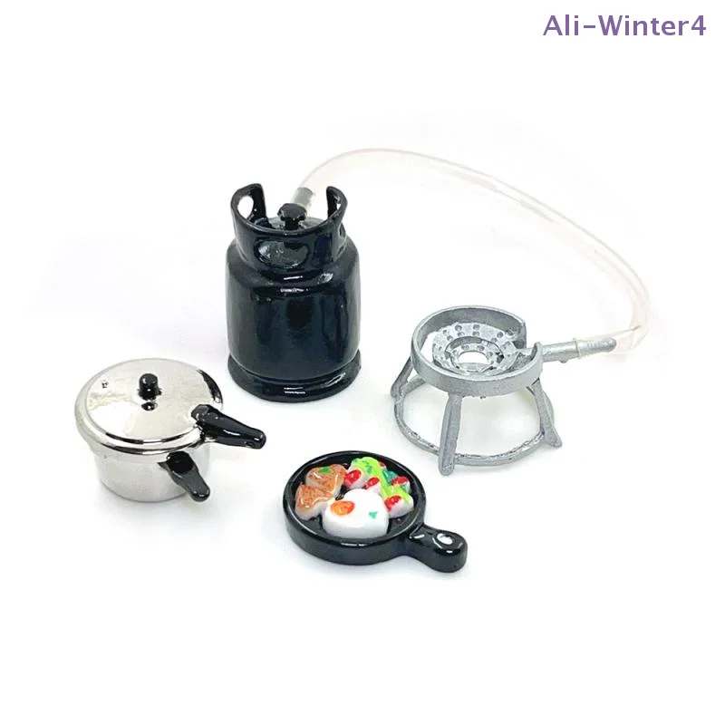 

【Winter4】1/12 Dollhouse Kitchenware Set Mini Gas Stove Fried Egg Pressure Cooker Model Dolls House Kitchen Kid Pretend Play Toy