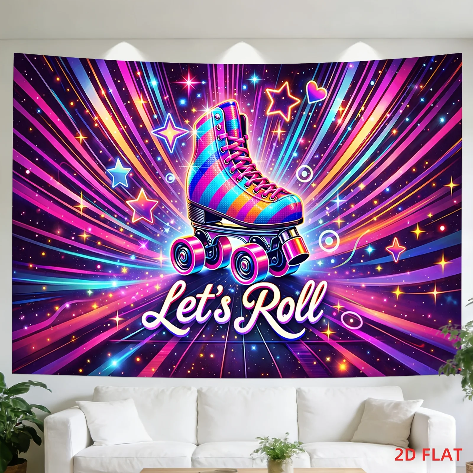 Roller Skate Tapestry - Let's Roll Wall Art, Retro Disco Decor, Game Room Hanging, Polyester, Multiple Sizes
