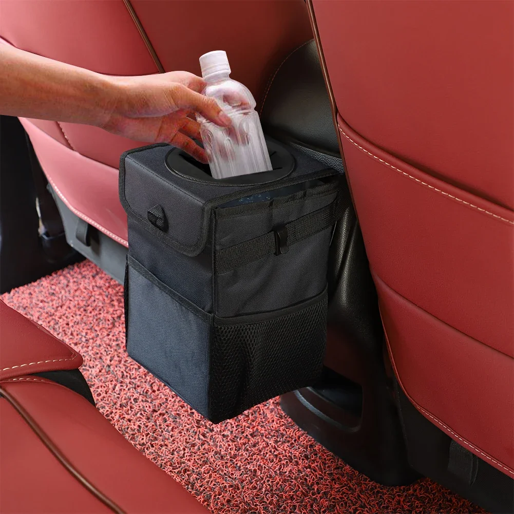 Auto-Mülleimer mit Deckel - Auslaufsicherer Abfalleimer fürs Auto, Zusammenklappbarer Organizer und Aufbewahrungstasche für Auto und LKW, Auto-Zubehör – Detail 1