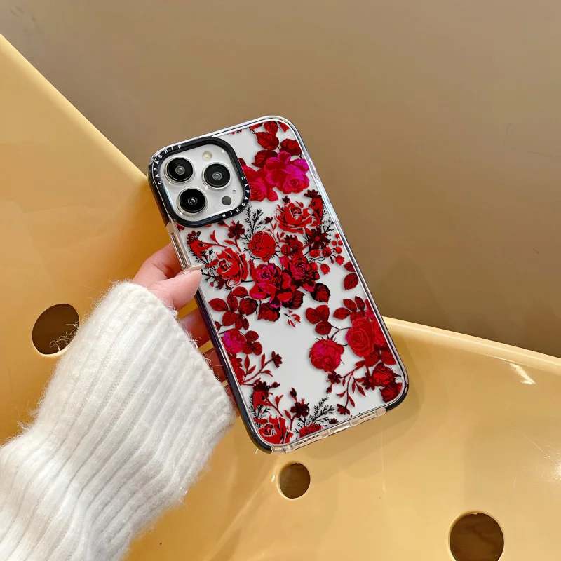 Red Heart Rose Flower Case For iPhone 15 14 13 12 11 Pro X XS XR Max 7 8 Plus SE 2020 2022 Clear Soft TPU Shockproof Back Cover