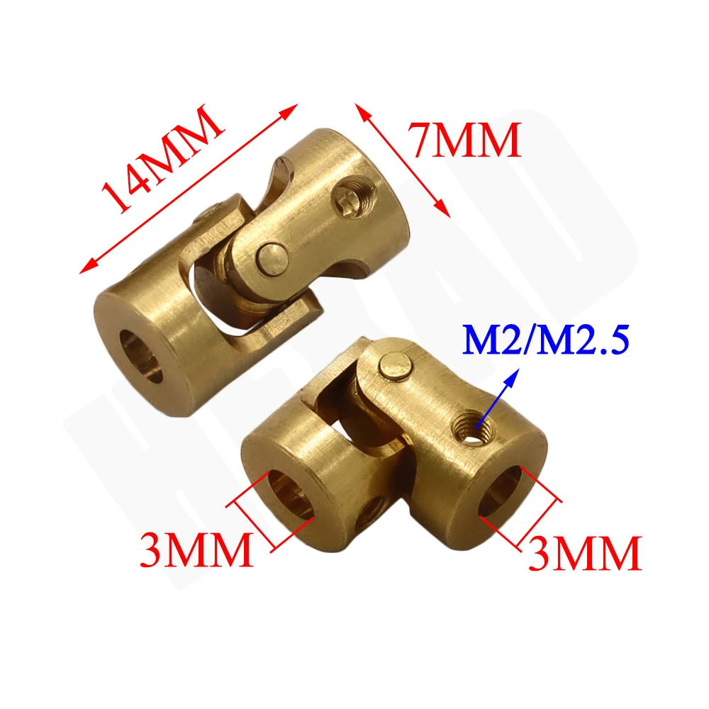 Brass Universal Joint Mini Coupling 3mm-3mm Diameter 7mm Length 14mm M2/M2.5 Threaded Hole Model Ship Coupler Gimbal