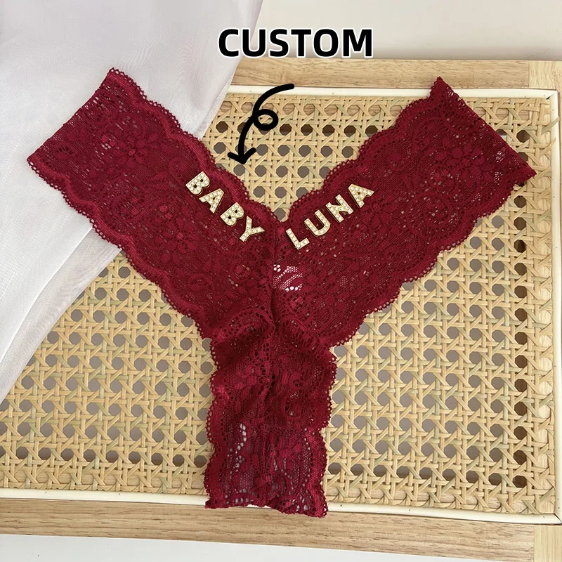 Nome de personalização personalizado letras de cristal sexy renda exótica roupa interior feminina esposa namorada presente de aniversário