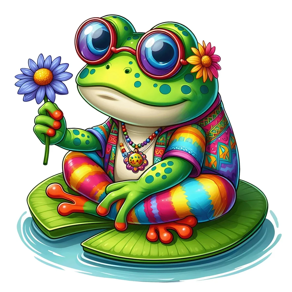 Fun Hippie Frog Sticker, Water-proof Home Decal for Wall, Bathroom, Cabinet, Door,Toilet, Car, Laptop