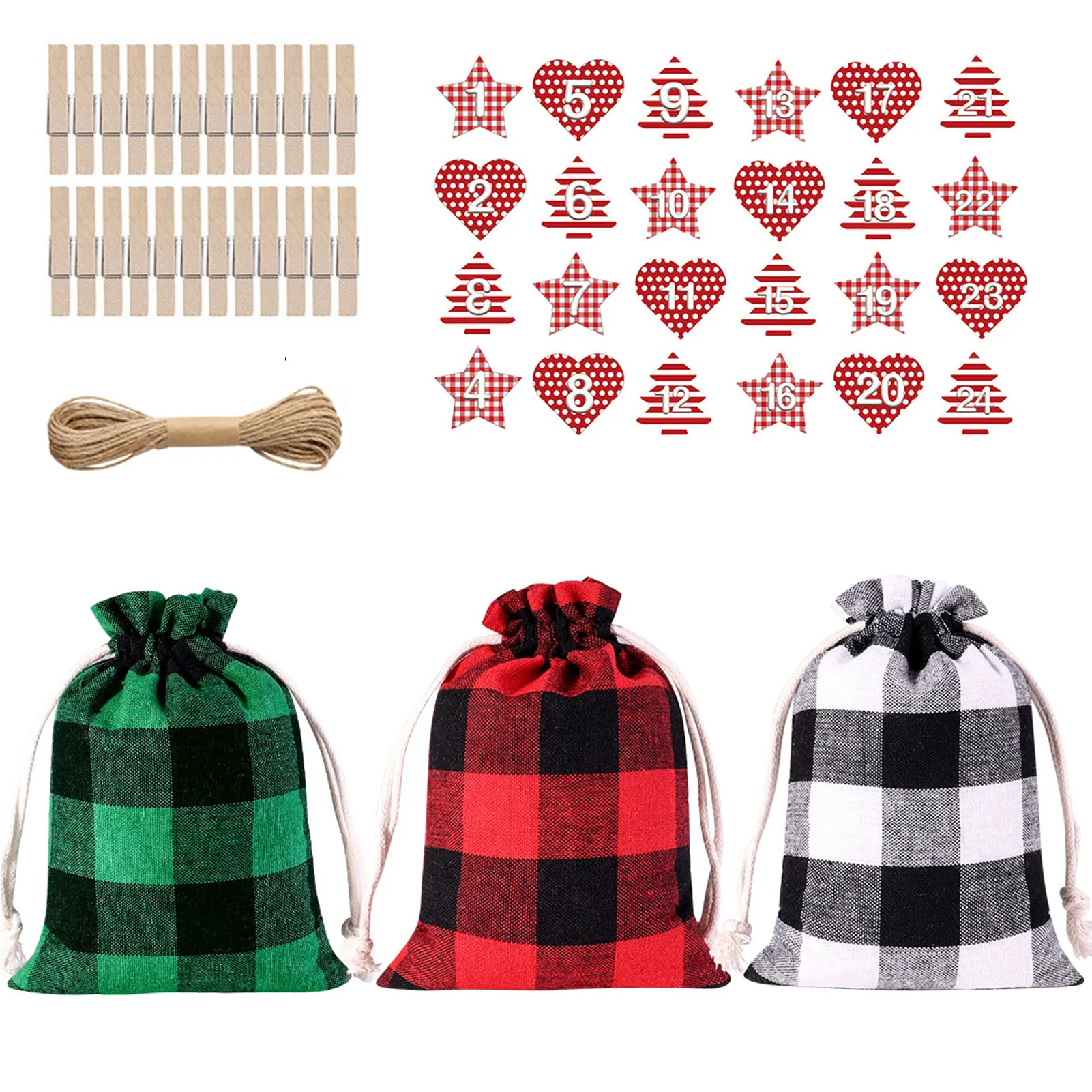 Ekose İpli hediye çantası parti noel tatil doğum günü için çıkartmalar ve klipler ile çanta yanadır