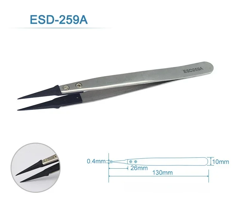 1-5 Stück Uhrzeiger-Montagepinzetten mit geradem und gebogenem Griff, antistatische Edelstahl-Kunststoffpinzetten ESD-259 ESD-259A ESD-7A