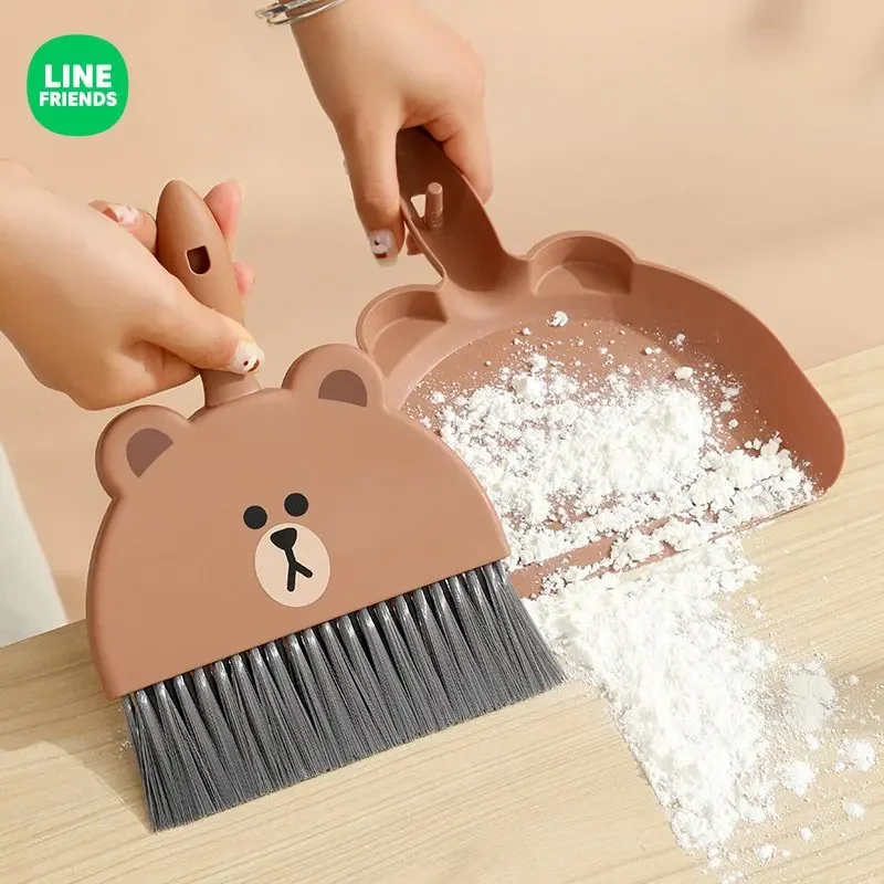 

Line Friends Brown Cartoon Mini Office Keyboard Cleaning Broom Trash Shovel Anime Kawaii Home Desktop Dust Sweeper Dustpan Set