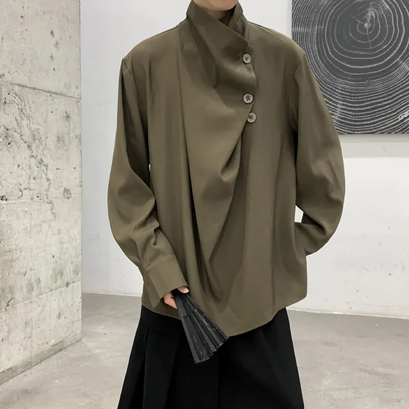 

SuperAen 2026 Весенняя новинка: Черная асимметричная рубашка в китайском стиле с воротником-стойкой, оверсайз, однотонная, повседневная