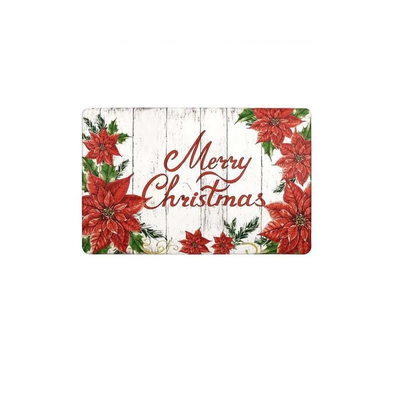 Poinsettia Christmas Wood Long Carpet Set Red Flower Bedside Hallway Laundry Room Sofa Side Bathroom Kitchen Door Mat