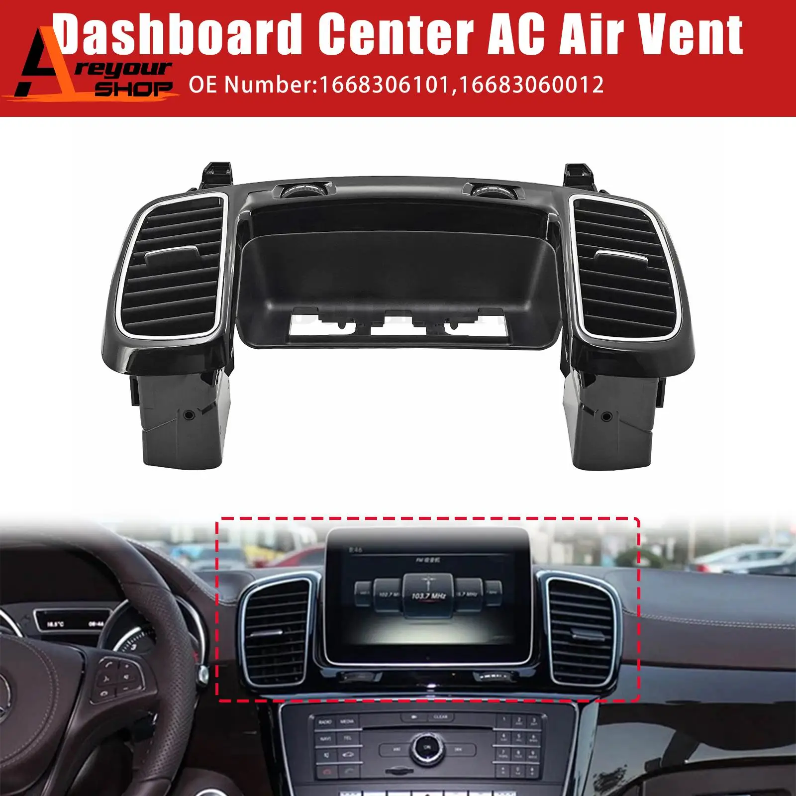 

Areyourshop Dashboard Center Air Vent Grille Panel for Mercedes W166 W292 2016 2017 2018 2019