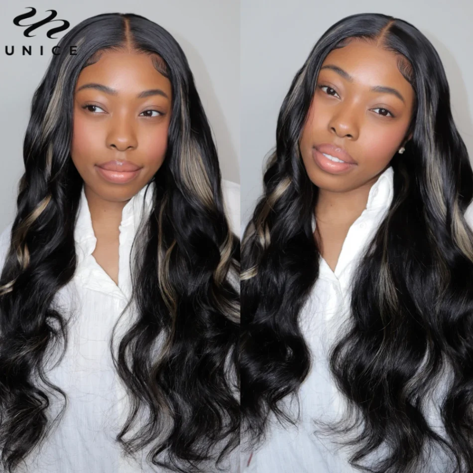 Perruque Body Wave pré-tout sans colle-UNice Hair, cheveux humains, balayage blond, balayage, nœuds invisibles, pré-emballé, 13x4