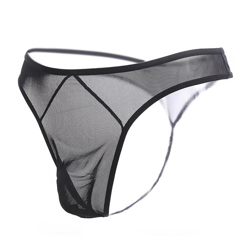 Men\'s Underpanties Transparent Sexy Thong Ultra-thin Mesh Low Waist Seduction Underpanties Solid See Through G String Male Gift