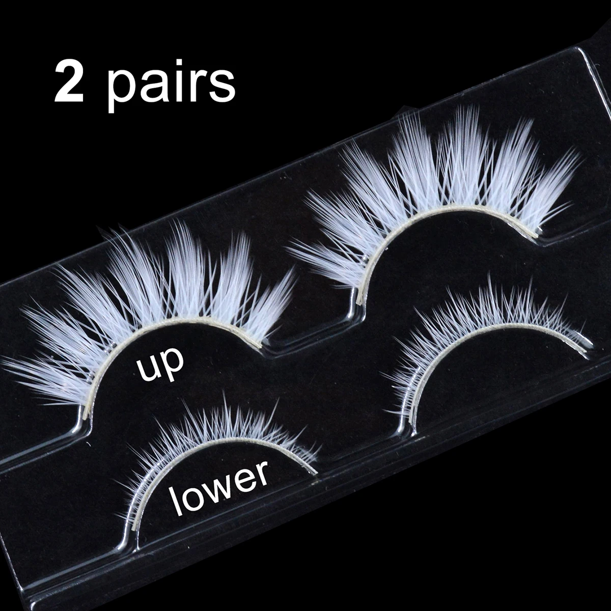 2 Pairs/Set 3D White Eyelashes Clear Band Snow Color Eye Lashes Cosplay Halloween Manga Lashes Makeup Up and Lower Bottom Lashes