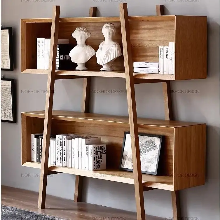 Nordic pure solid wood bookcase study display shelf storage cabinet multi-functional combination bookshelf simple and modern