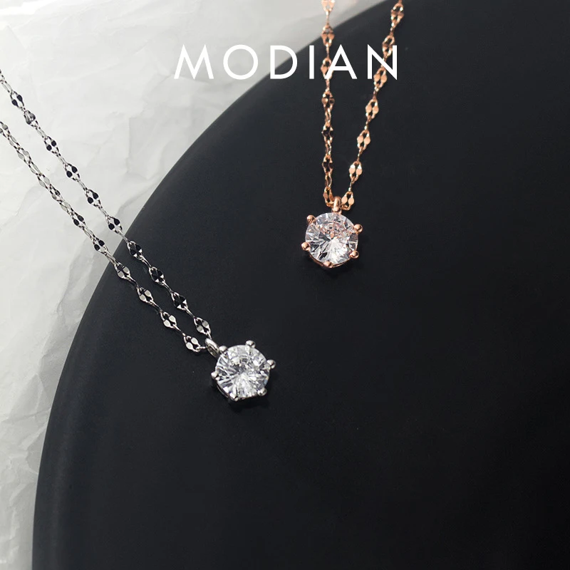 

Modian Fashion Wedding Sparkling AAA Zircon Classic 925 Sterling Silver Geometric Pendant Necklace for Women Fine Jewelry Bijoux