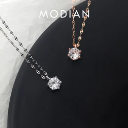 Modian Fashion Wedding Sparkling AAA Zircon Classic 925 Sterling Silver Geometric Pendant Necklace for Women Fine Jewelry Bijoux
