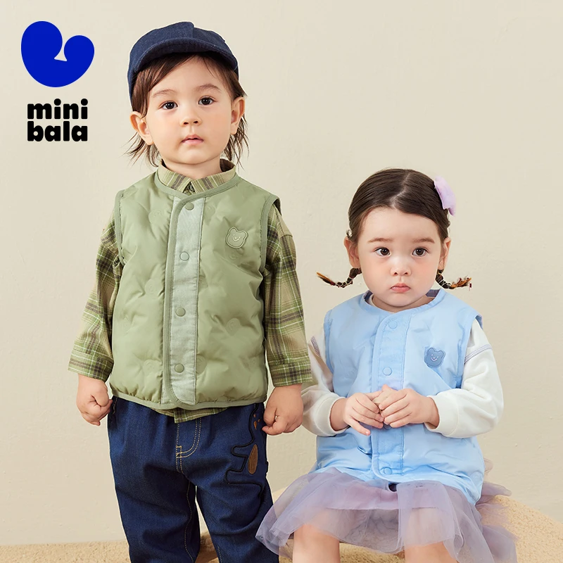 Mini Bala Cute Collarless Down Vest for Boys and Girls Winter New Product Baby Warm Fashionable Down Vest