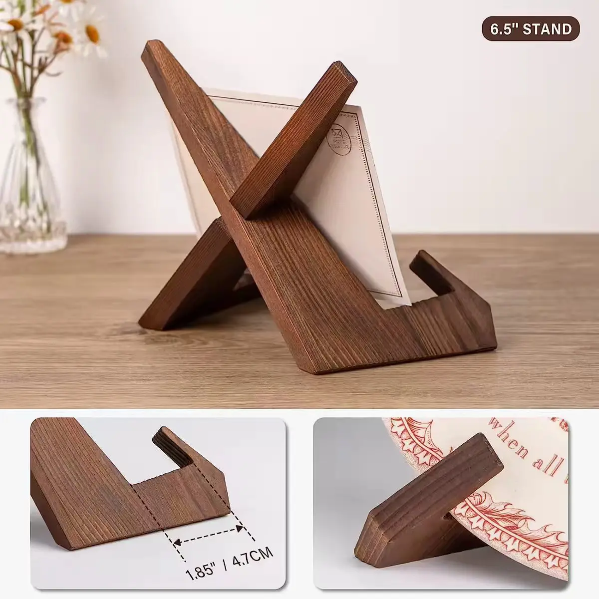 Multifunctional Wooden Bookend Recipe Holder Suitable For Kitchen Cookbook Reading And Dining Room Menu Display Arrangement
