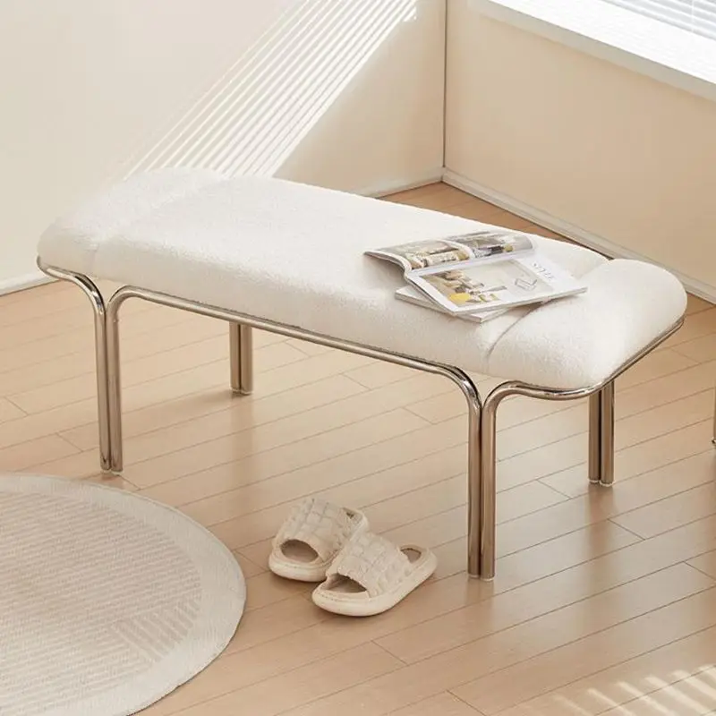 

Кремовая ветровая скамейка, легкий роскошный домашний табурет для пеленания обуви, алюминиевый сплав, длинный обеденный табурет для входа в гостиную, скандинавский мягкий ба