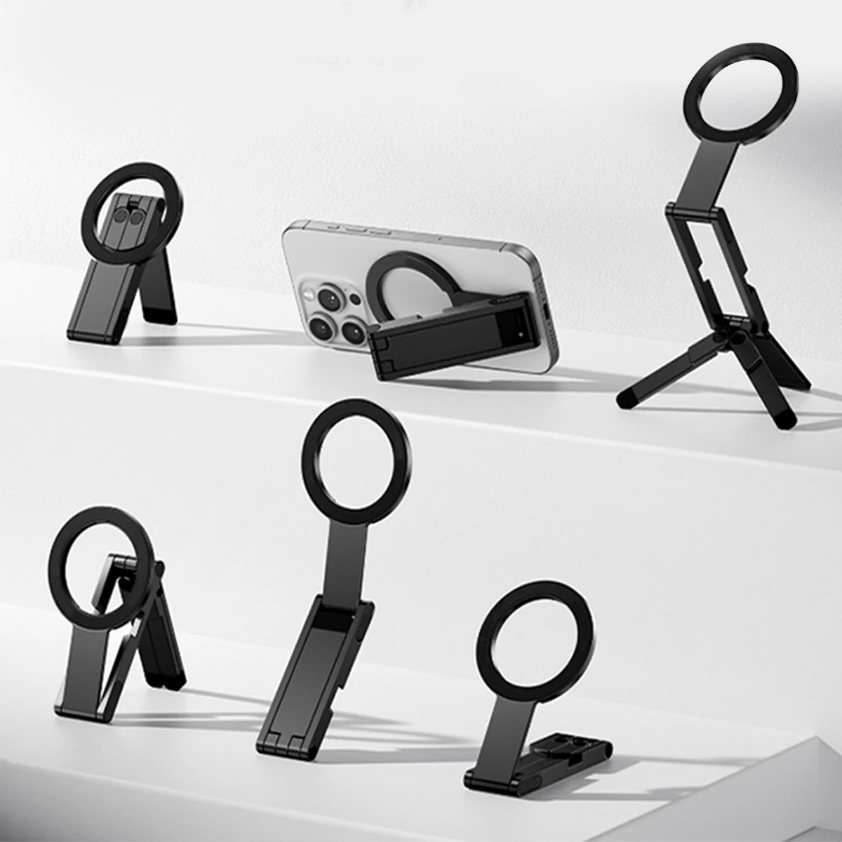 

Foldable Magnetic Phone Holder Tripod 0.8cm Ultra-Slim Dual-Sided Magnet Phone Tripod Rack for Desktop Stand Livestreaming Vlog