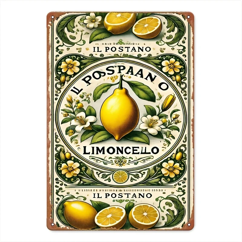 Wall Art Italian Lemonade Signature Picture - Vintage Poster Iron Foil Engraved Sign Metal Plate Suitable for Bars, Cafes, Garag