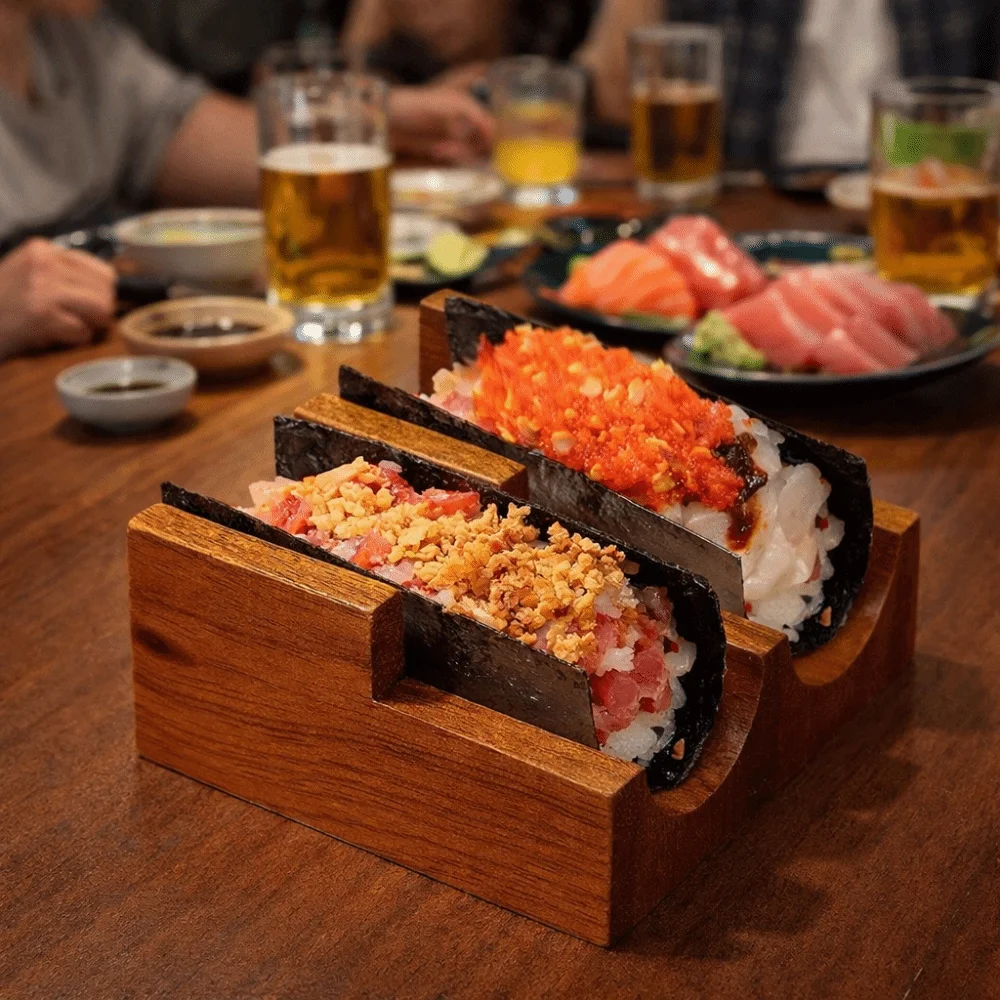 U-shaped Walnut Sushi Rack Japanese Style Thickened Urchin Holder Smooth Texture Sushi Boat Food Display Rack Hotel Use
