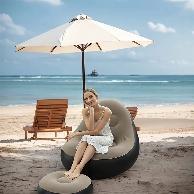2025 Sofá inflable para exteriores, tumbona con reposapiés, tumbona otomana, sofá reclinable, sofá portátil para acampar, silla de jardín, PUF