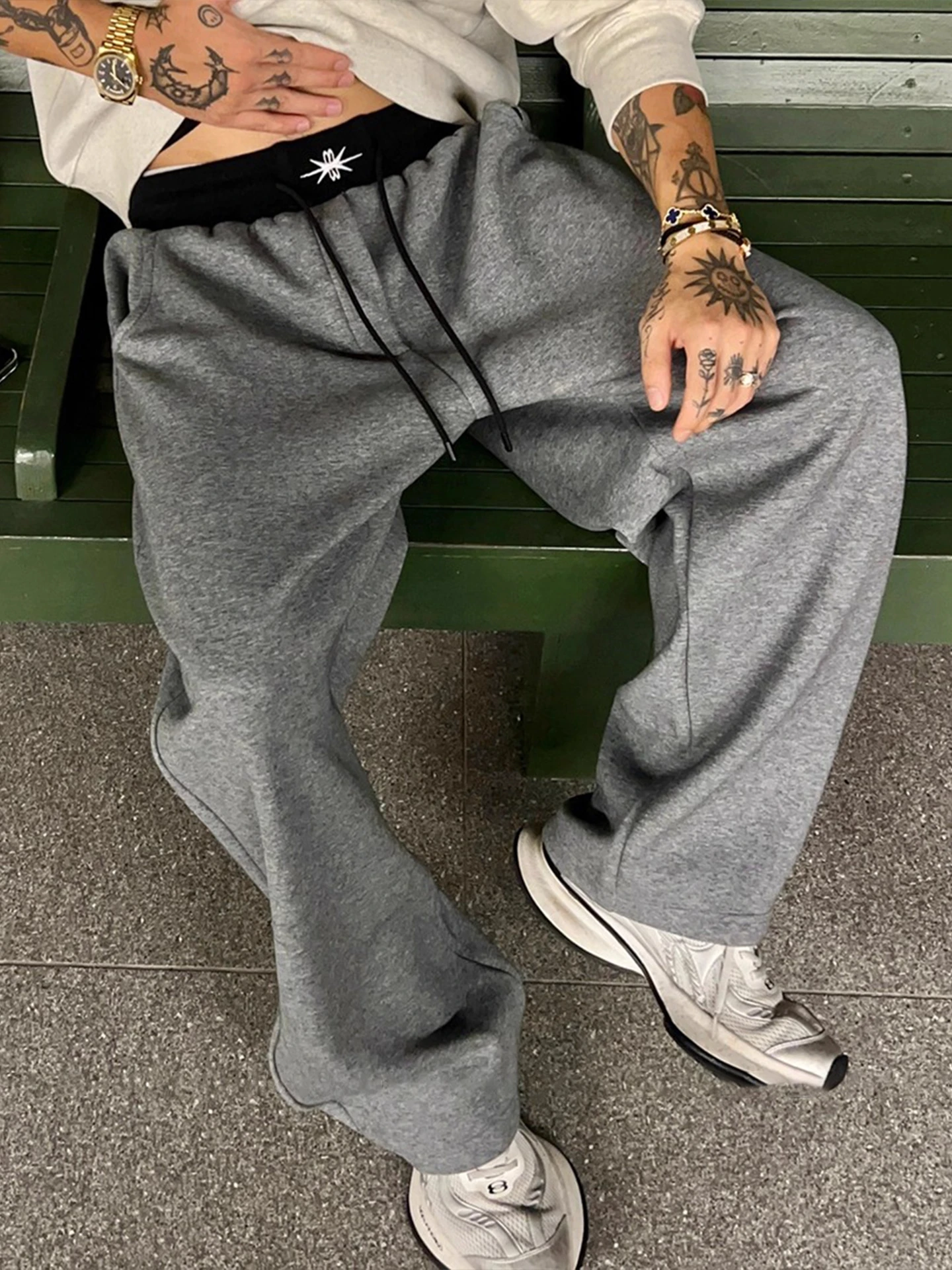 

Deep ey Embroidered Thiened Fce Fitn Sports Pants Men's Autumn Winter Wide Leg Pants Slimming Casual Trousers