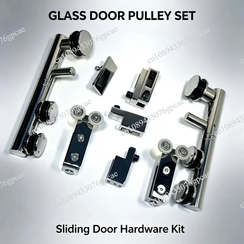 Door Kit Bathroom Shower Accessory 304 Stainless Steel Foldable Pulley Glass Sliding